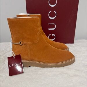Gucci Women's Suede Ankle Boots in Cognac